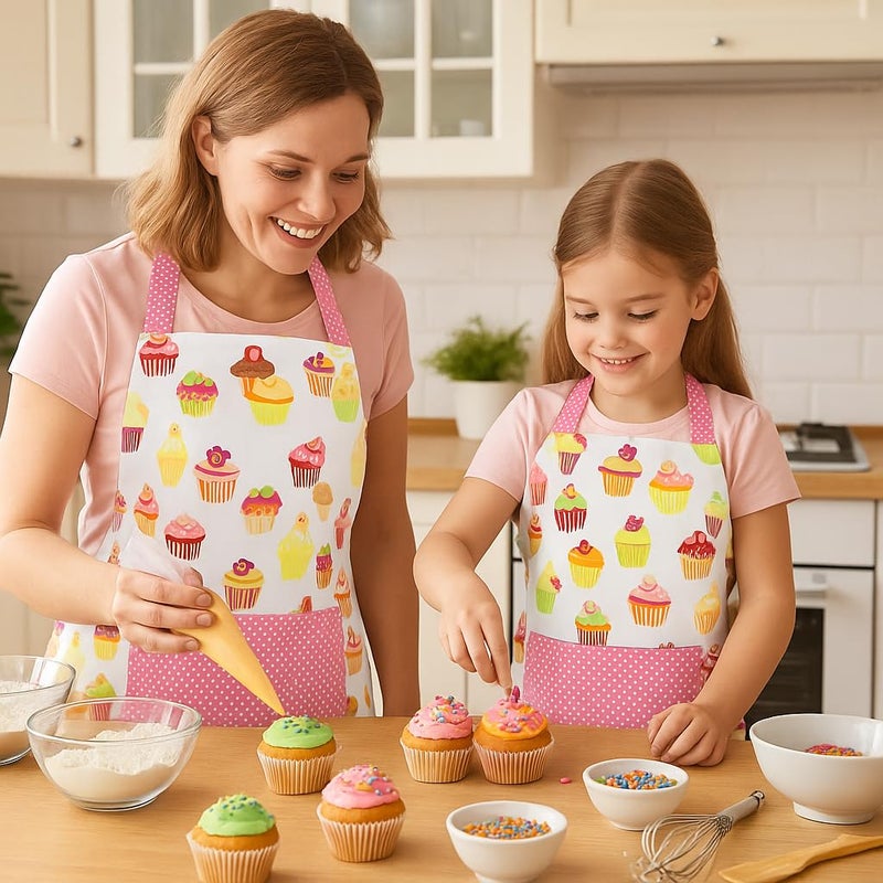 G2PLUS Apron for Women with Pockets, Extra Long Ties Cotton Apron Perfect for Kitchen Cooking, Baking and Gardening (Mama and Me Set) - Image 5